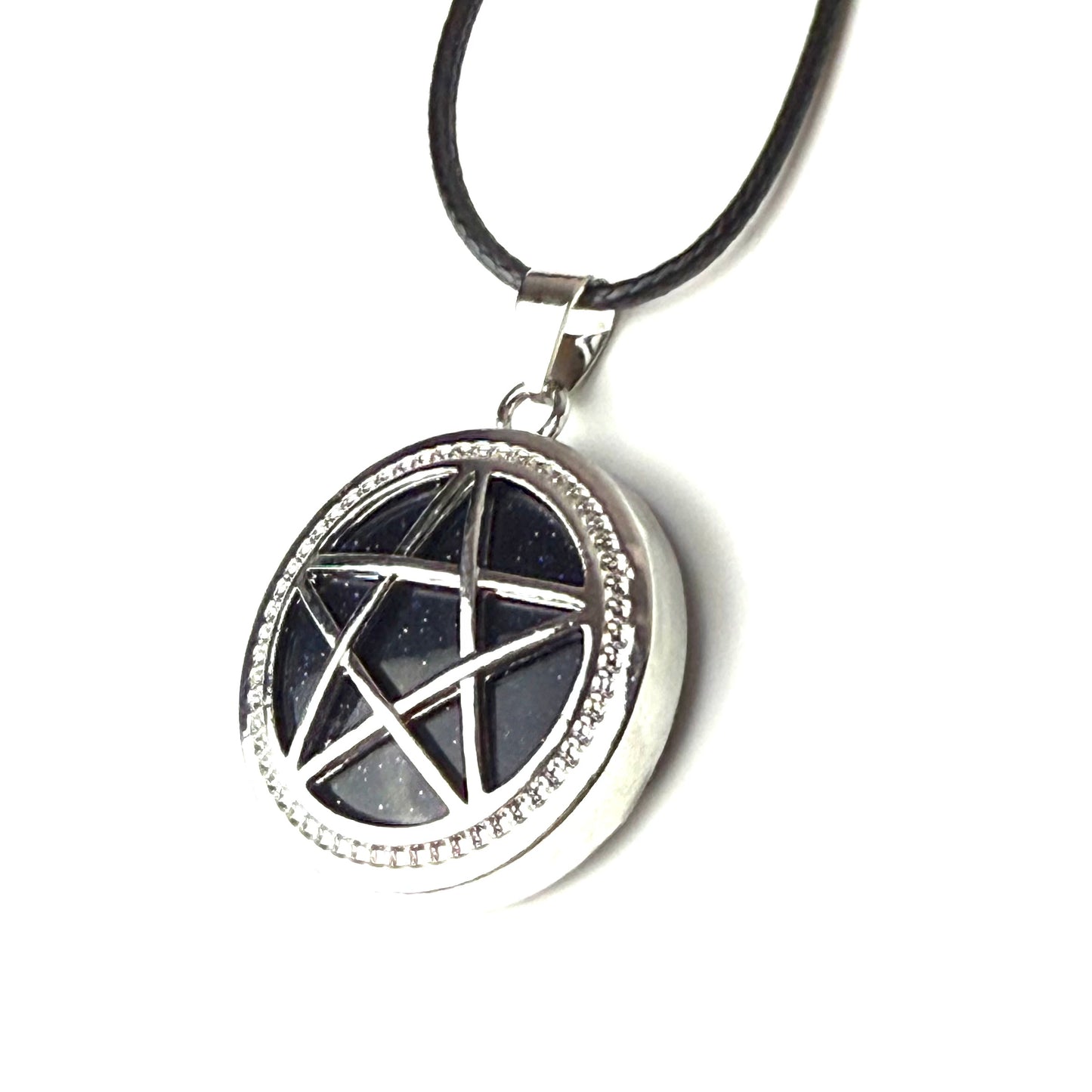 Pentagram Crystal Necklace - Blue Goldstone