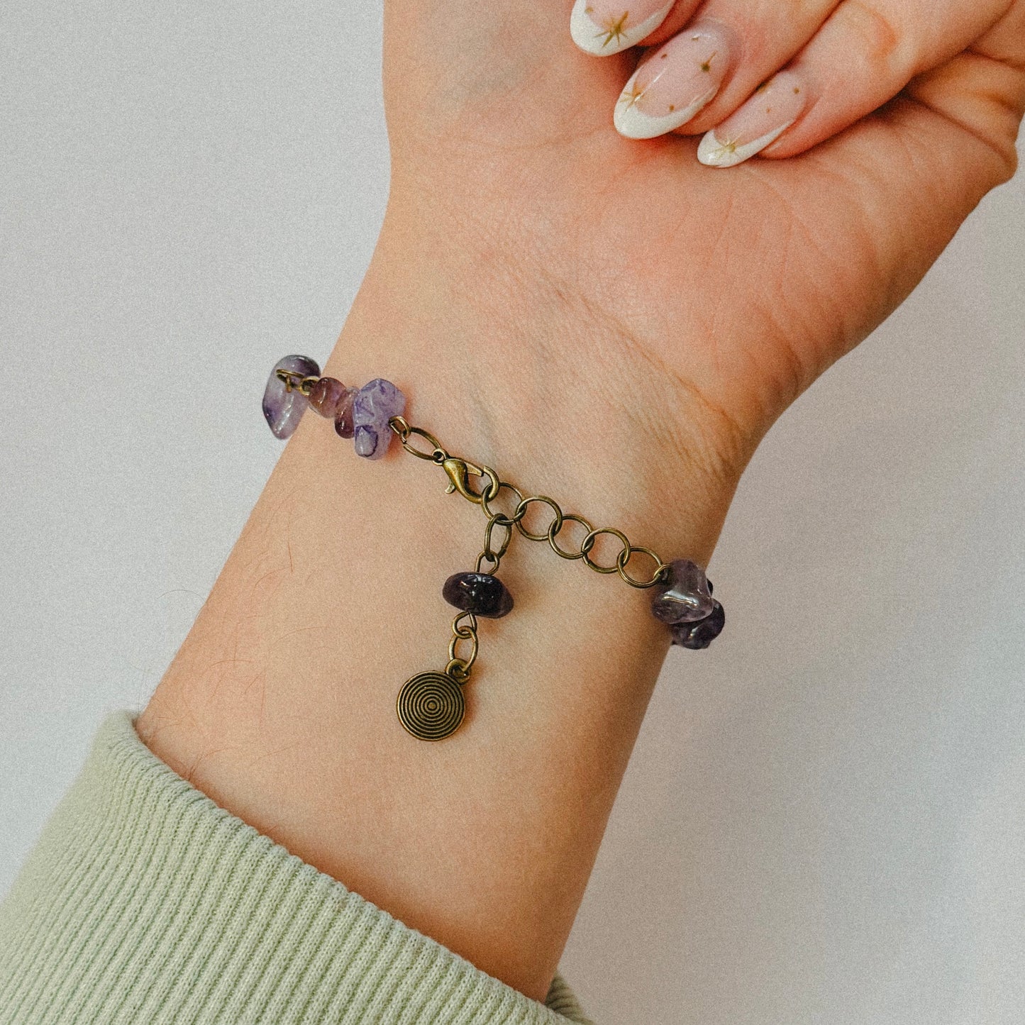 Handmade - Crystal Chip Charm Bracelet - • Amethyst •