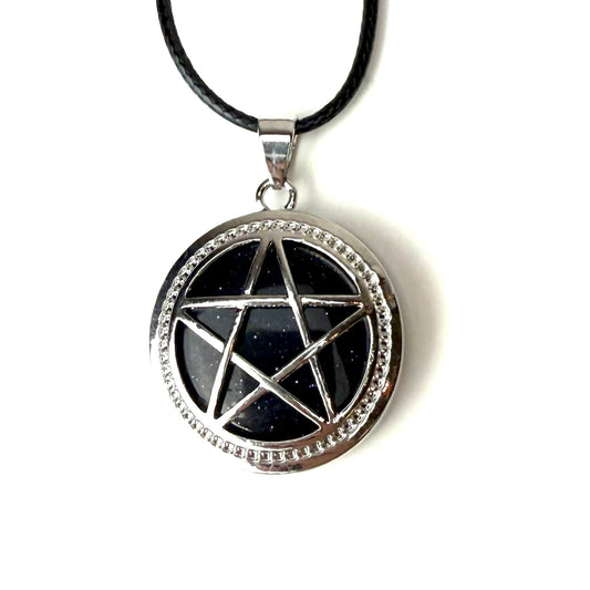 Pentagram Crystal Necklace - Blue Goldstone