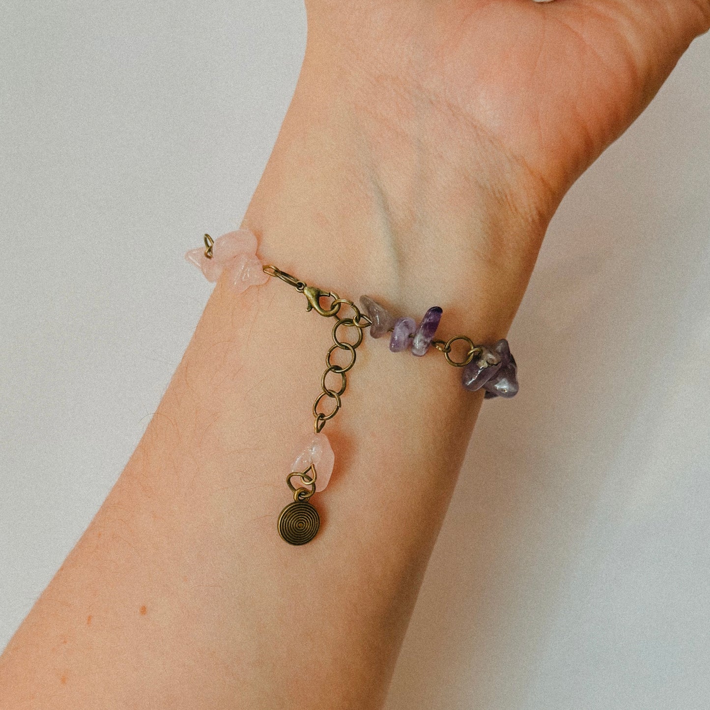 Handmade - Crystal Chip Charm Bracelet - • Rose Quartz • Amethyst