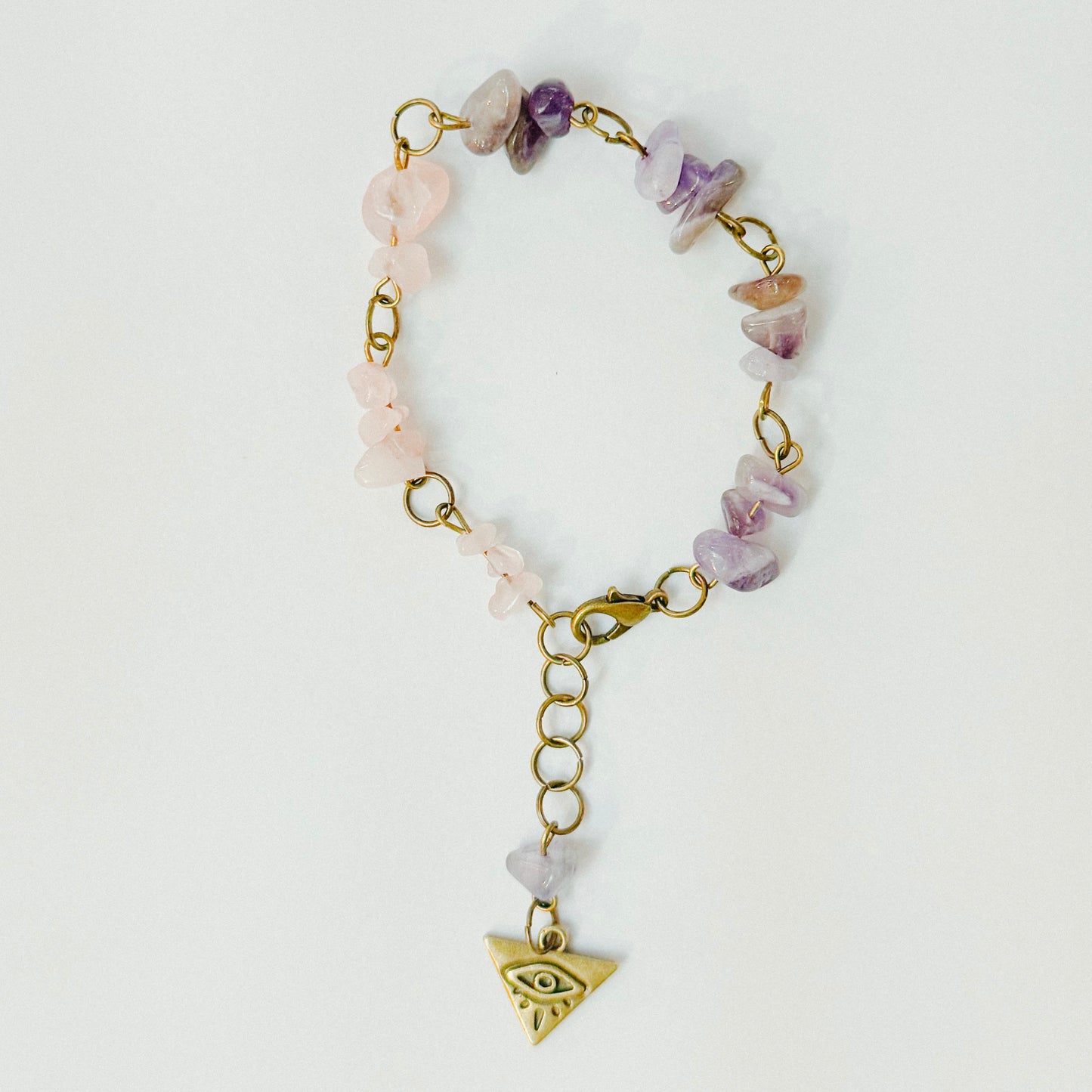 Handmade - Crystal Chip Charm Bracelet - • Rose Quartz • Amethyst