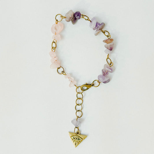Handmade - Crystal Chip Charm Bracelet - • Rose Quartz • Amethyst