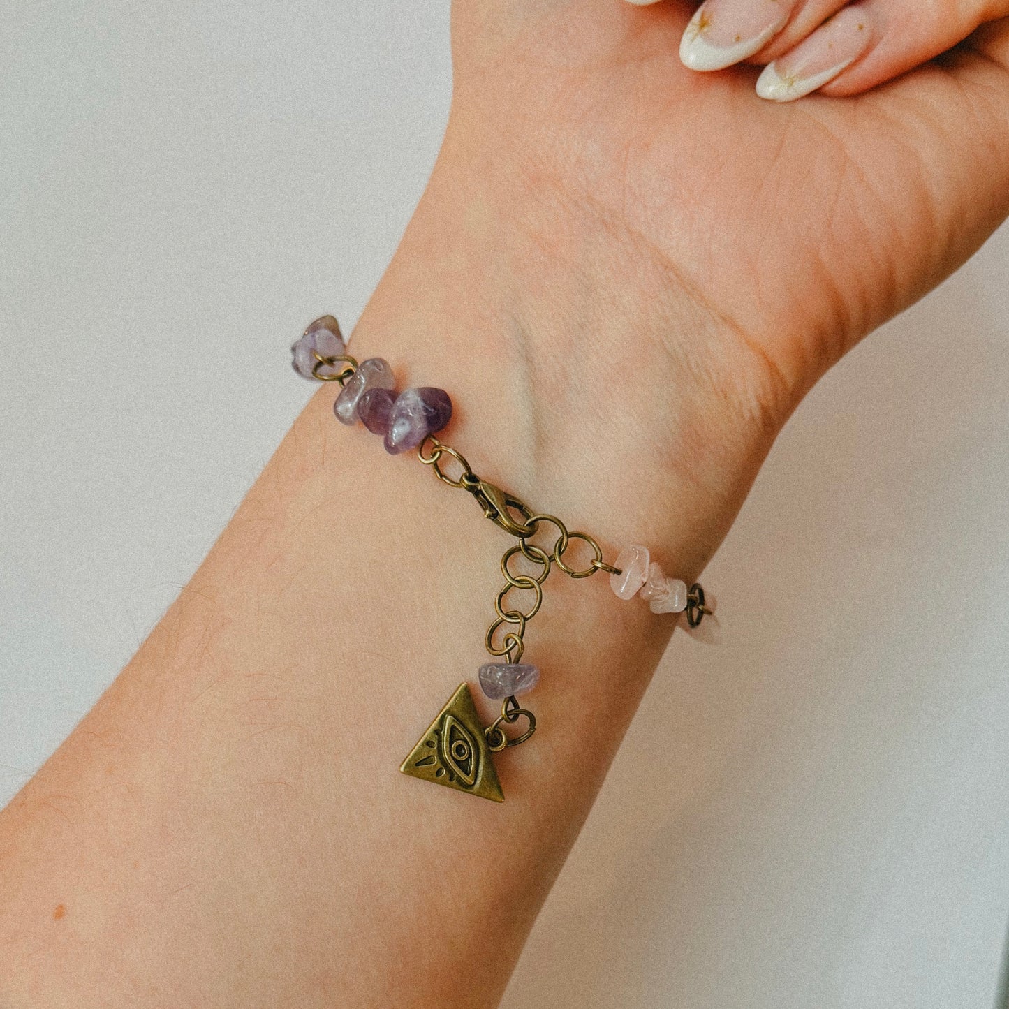 Handmade - Crystal Chip Charm Bracelet - • Rose Quartz • Amethyst