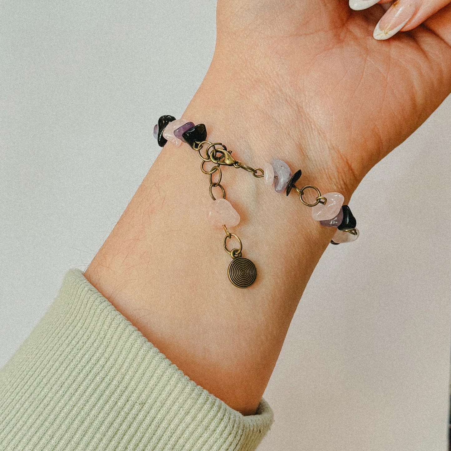Handmade - Crystal Chip Charm Bracelet - • Rose Quartz • Amethyst • Black Obsidian