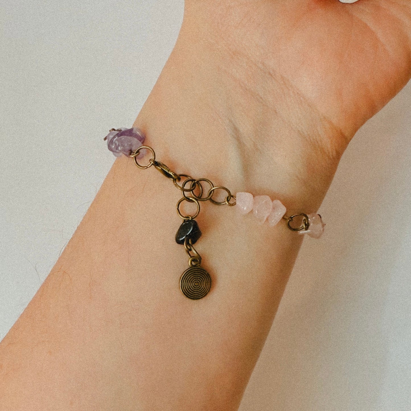 Handmade - Crystal Chip Charm Bracelet - • Rose Quartz • Amethyst • Black Obsidian