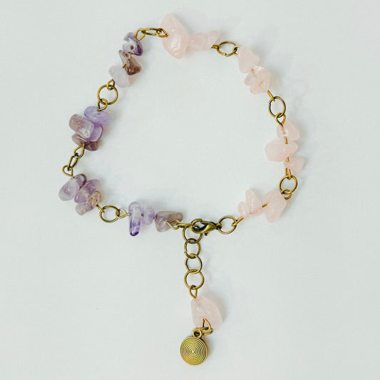 Handmade - Crystal Chip Charm Bracelet - • Rose Quartz • Amethyst