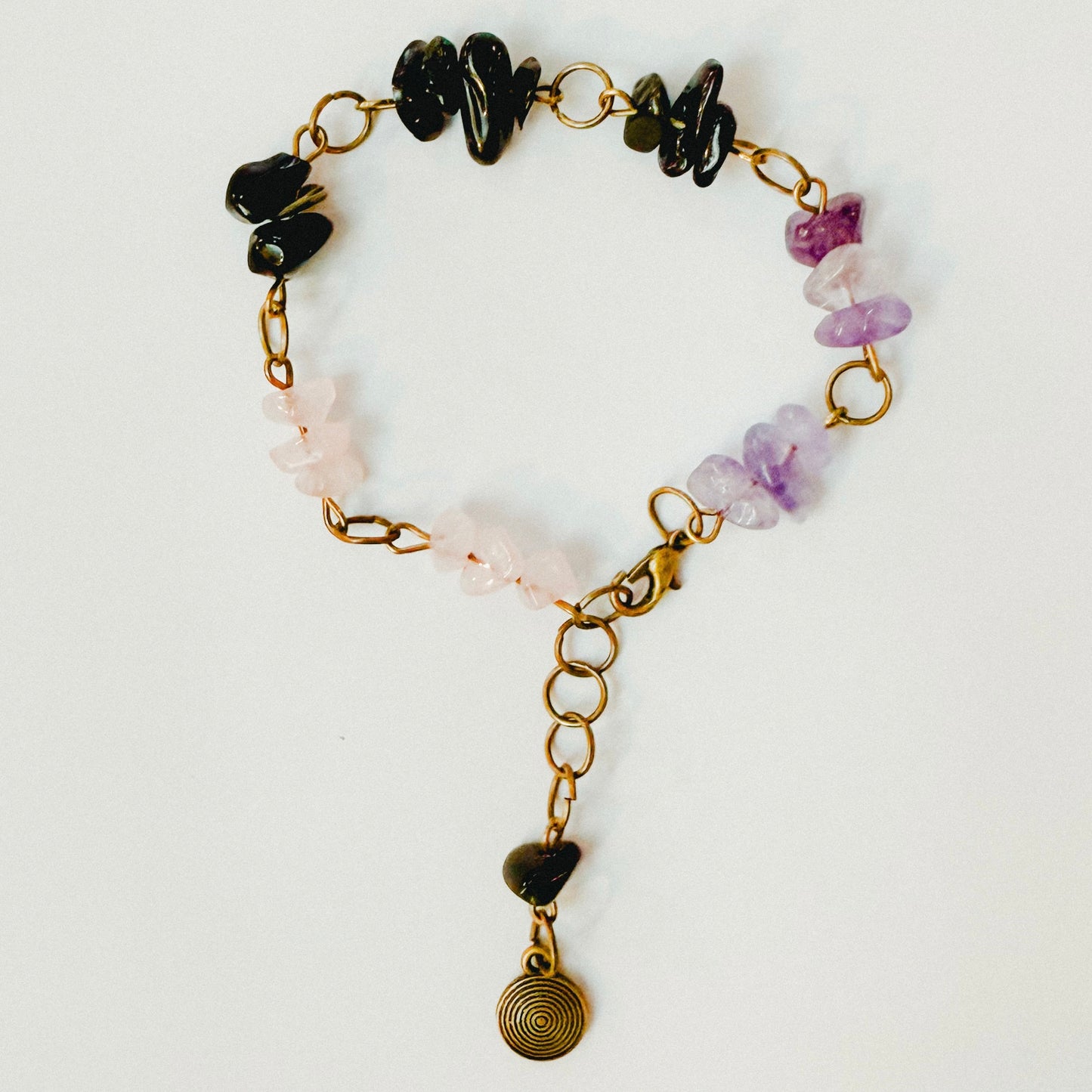 Handmade - Crystal Chip Charm Bracelet - • Rose Quartz • Amethyst • Black Obsidian