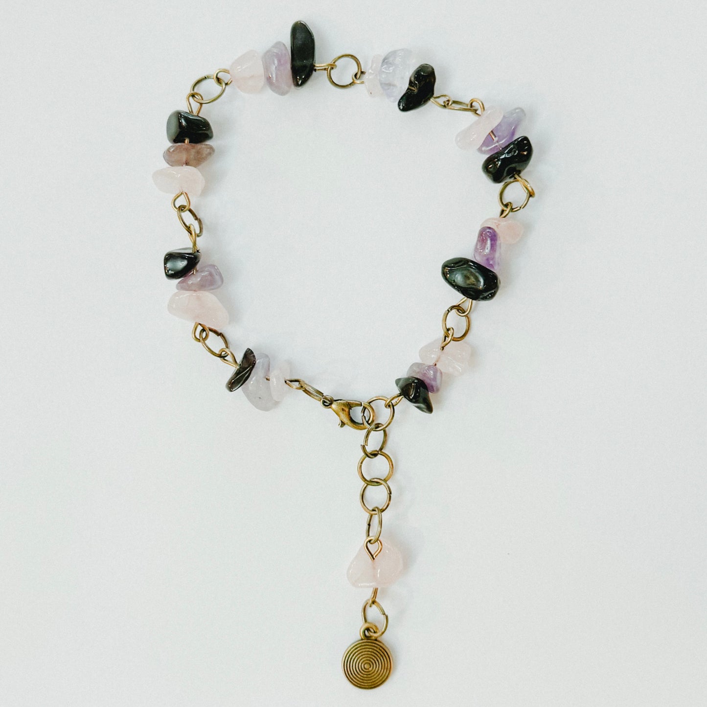 Handmade - Crystal Chip Charm Bracelet - • Rose Quartz • Amethyst • Black Obsidian