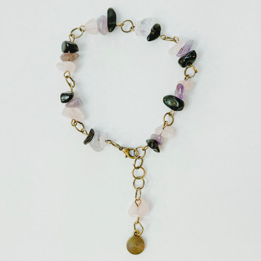 Handmade - Crystal Chip Charm Bracelet - • Rose Quartz • Amethyst • Black Obsidian