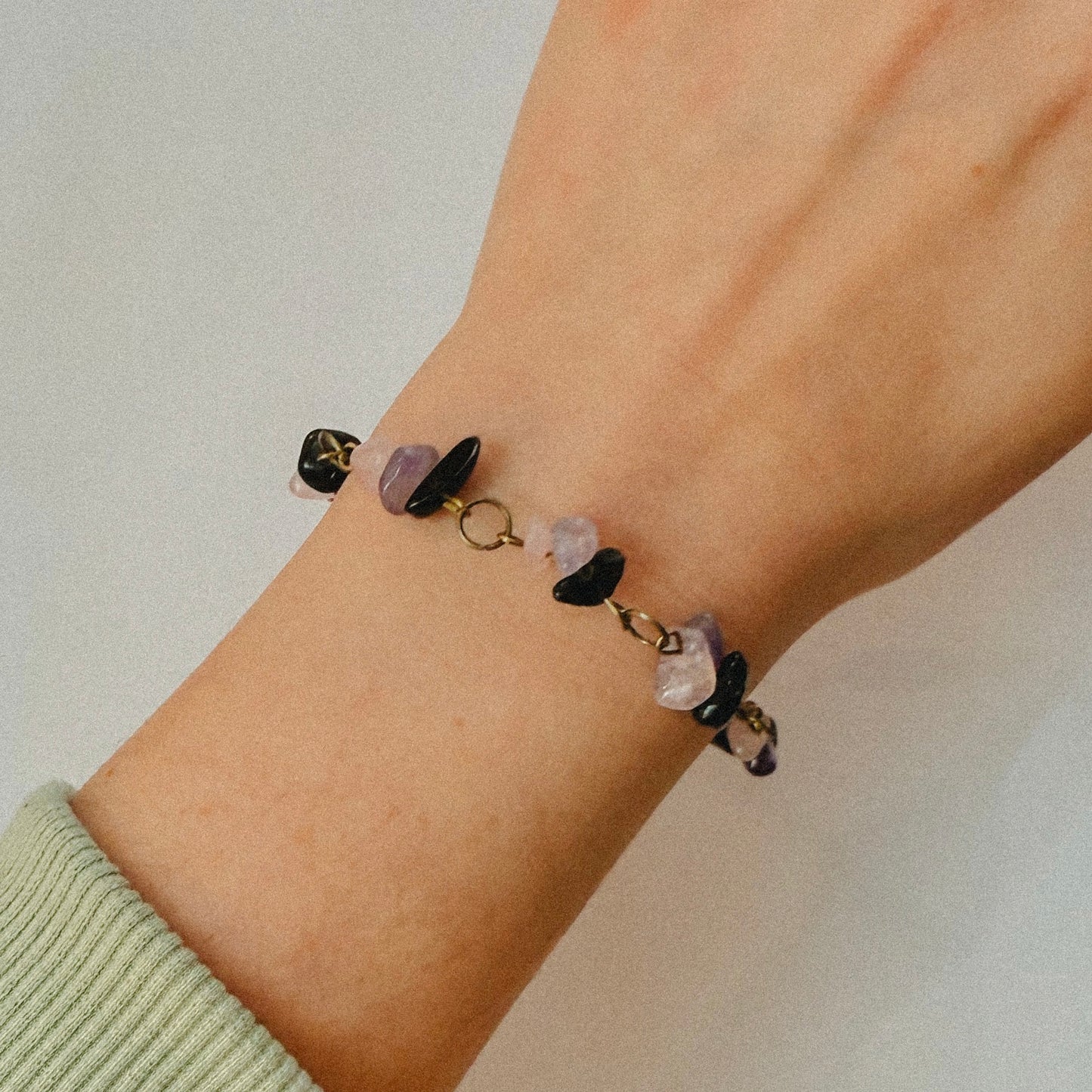 Handmade - Crystal Chip Charm Bracelet - • Rose Quartz • Amethyst • Black Obsidian