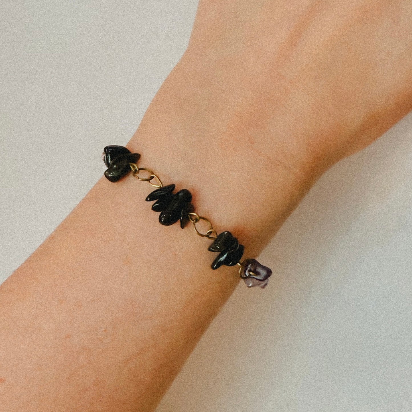 Handmade - Crystal Chip Charm Bracelet - • Rose Quartz • Amethyst • Black Obsidian