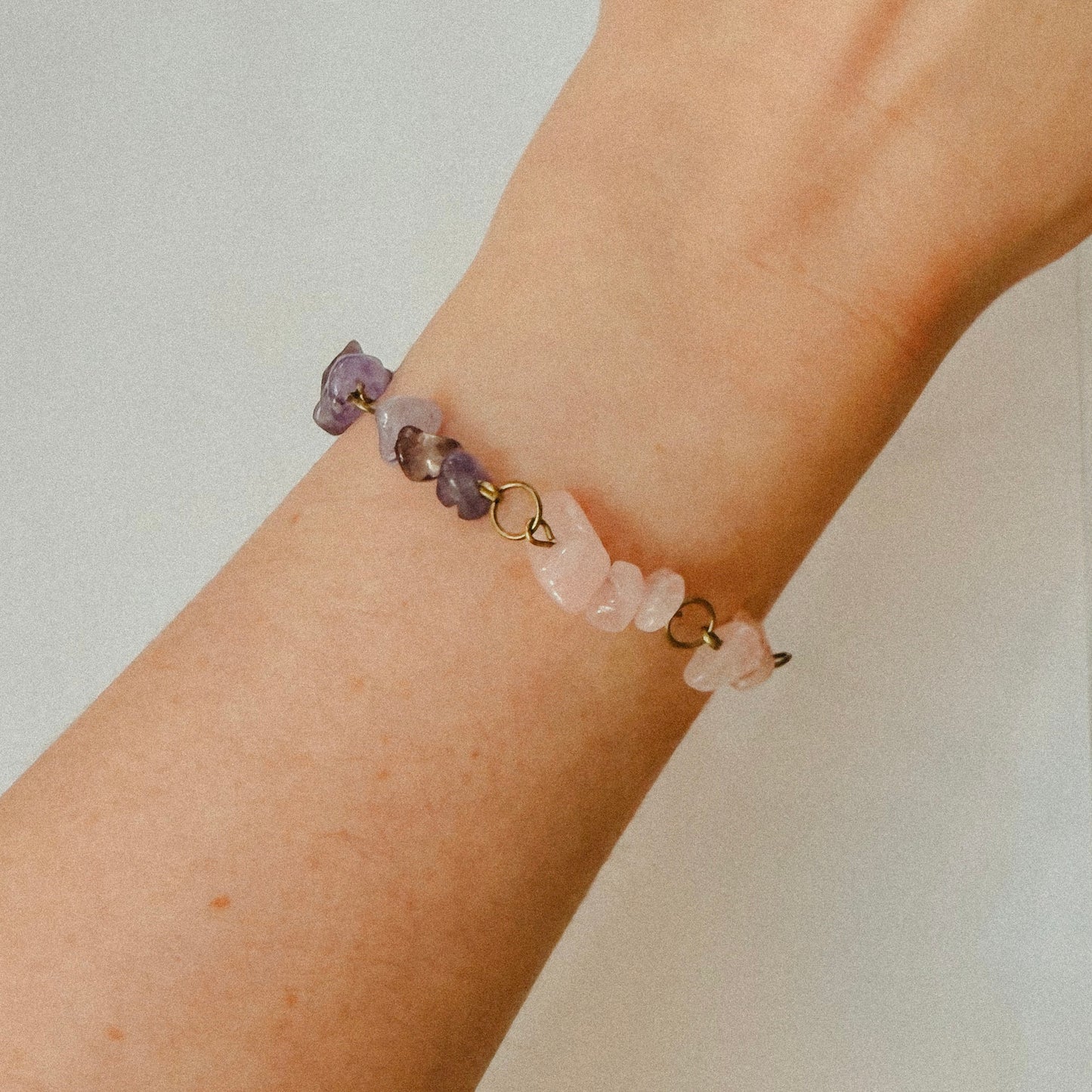 Handmade - Crystal Chip Charm Bracelet - • Rose Quartz • Amethyst