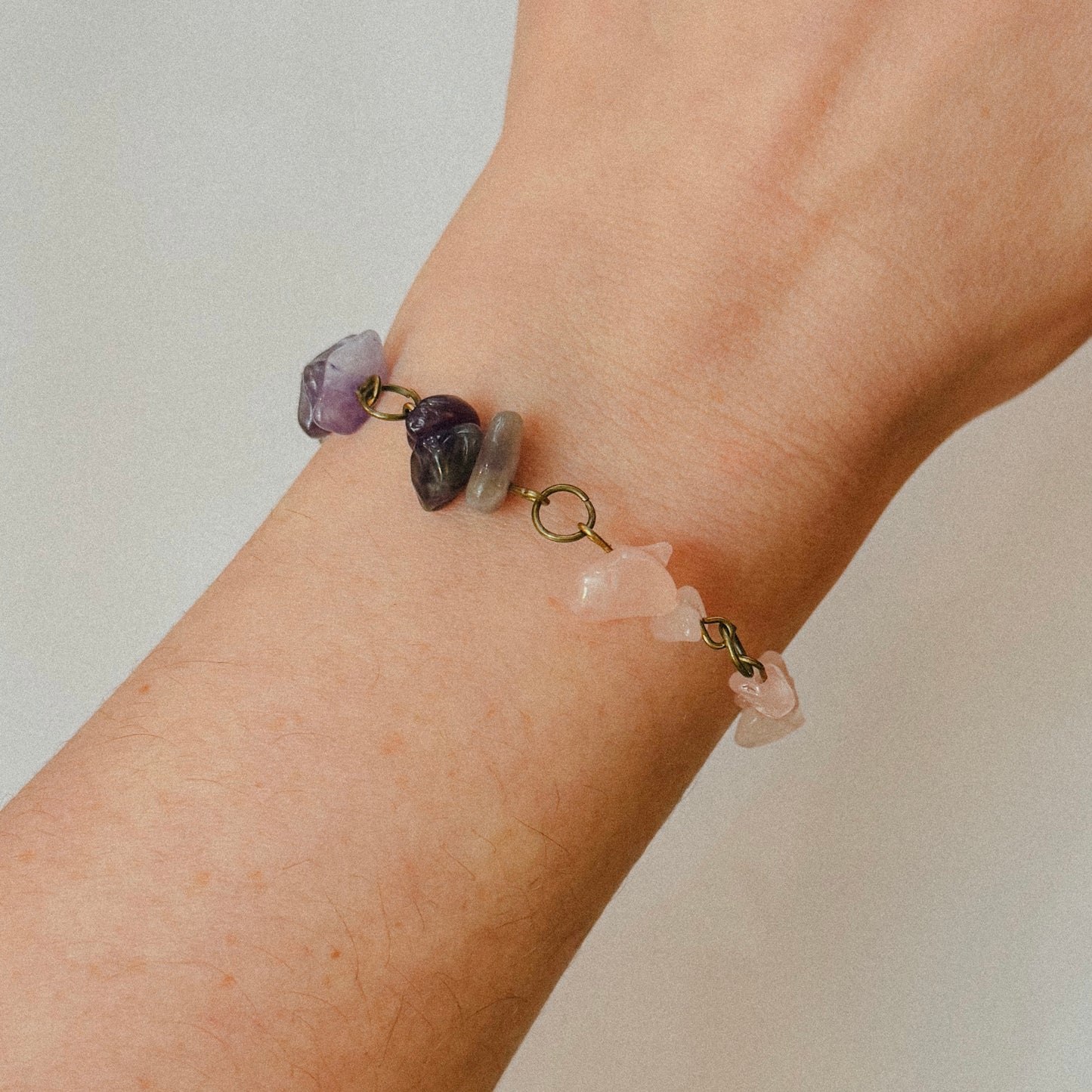 Handmade - Crystal Chip Charm Bracelet - • Rose Quartz • Amethyst